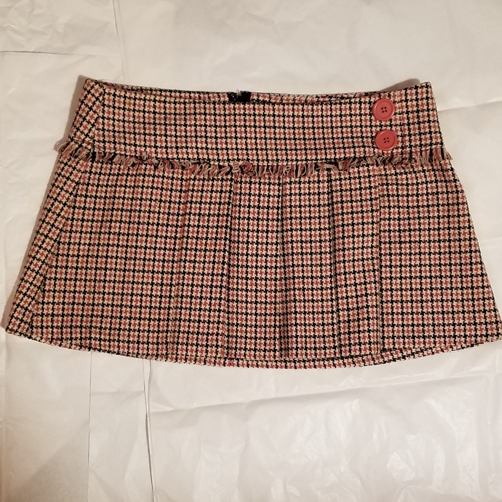Vintage Pleated Plaid Black and Pink Mini Skirt